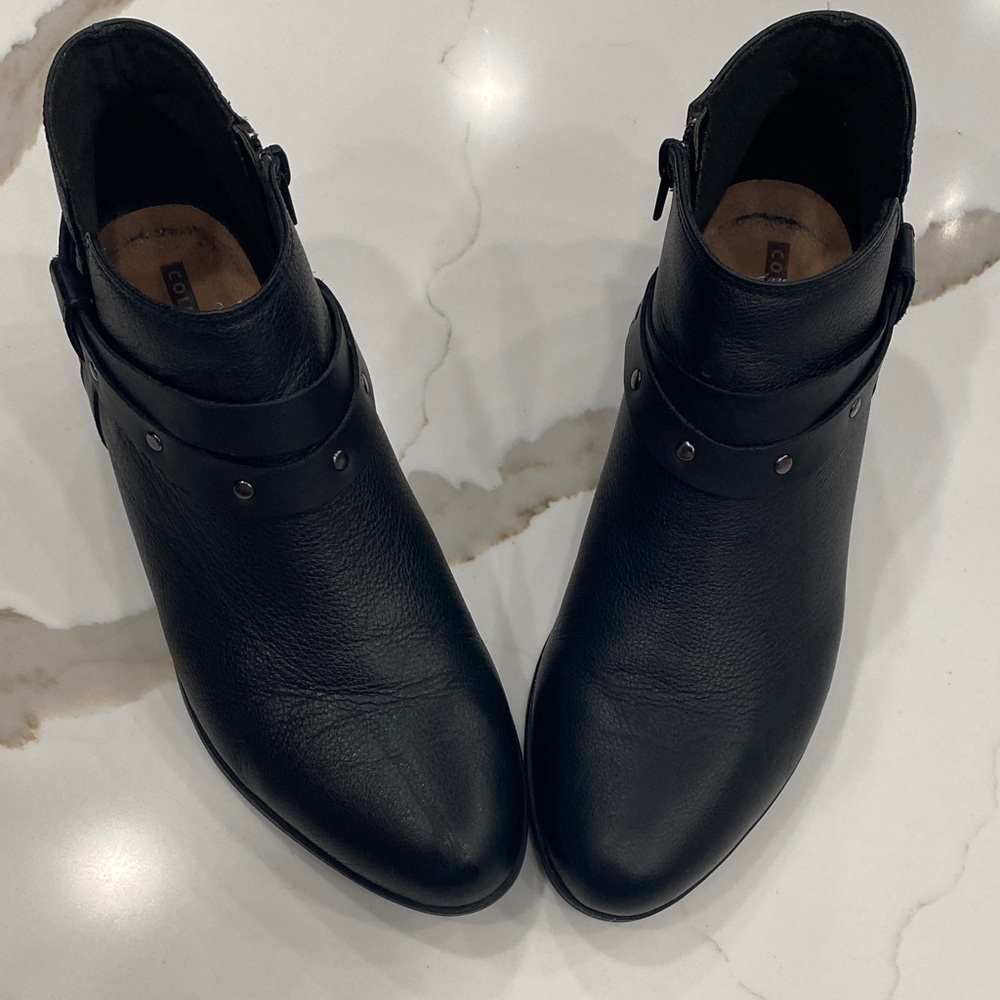 Clarks Black Leather Studded Strap Ankle Booties